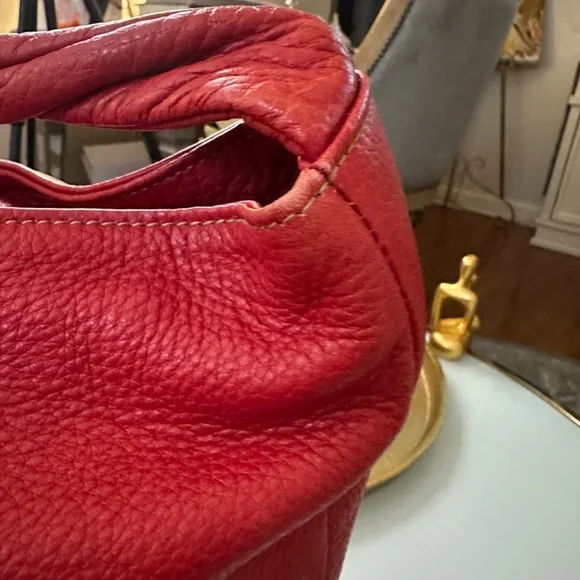 FURLA | Cherry Red Satchel w/Popping White on Black Polka Dot Interior - Picture 9 of 16